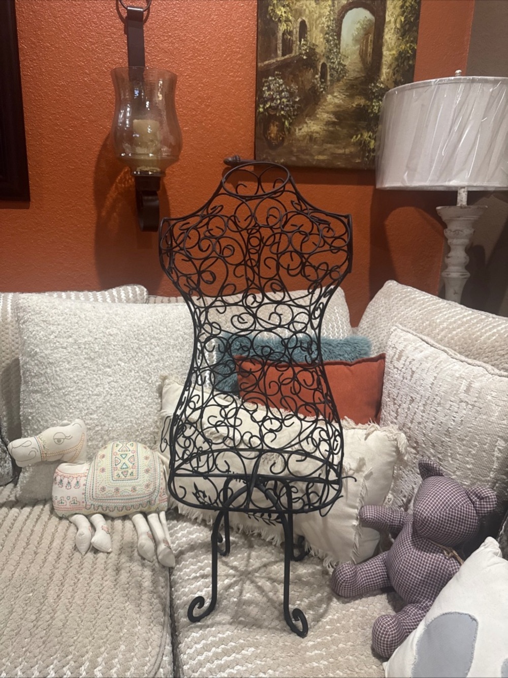 Vintage Style Black Metal Wire Dress Form Mannequin  Stand, Display 31”T x 12”W
